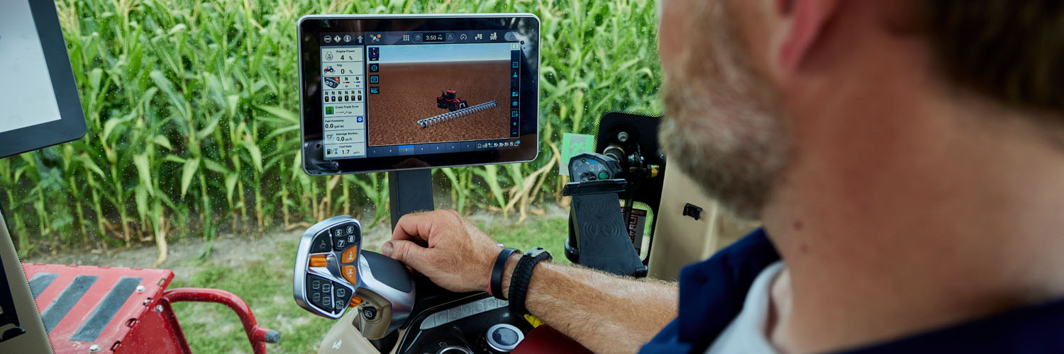 digital screen in the cab of a tractor